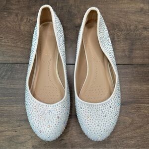 DREAM PAIRS Women's Sole-Shine Rhinestone Ballet Flats - Size 10 - White Satin